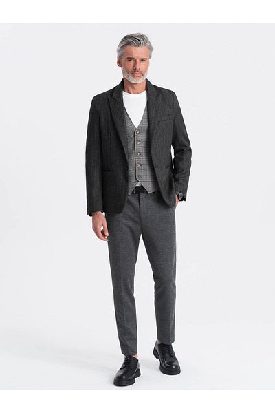 OMBRE Stylischer Herren Jacquard Blazer mit zarten Streifen - Graphit V1 OM-BLZB-0113 XXL