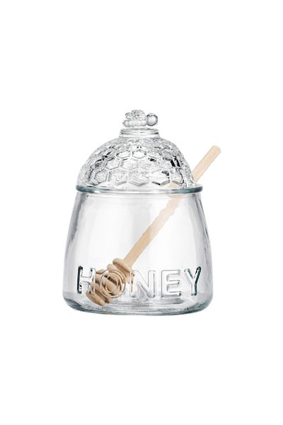 Parfait Glass Honey Jar with Bamboo Dipper Clear and Beige 500ml