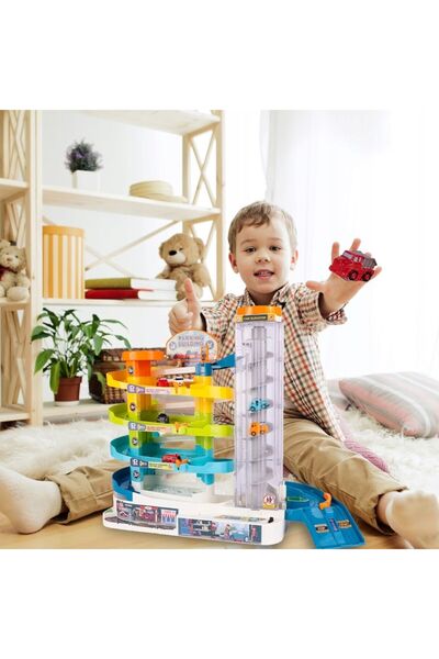 indiggo Super Electric Parking Set with Helipad, 5 Levels, 6 Cars Included, Lights, Sounds, and Elevator