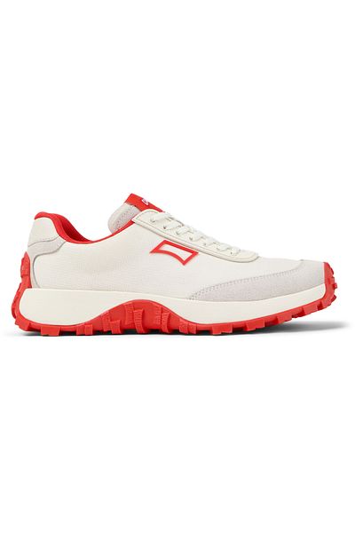 CAMPER Women's White Red Comfortable Sneakers with Nubuck Details and Hook And Loop Drifttrailvıbram