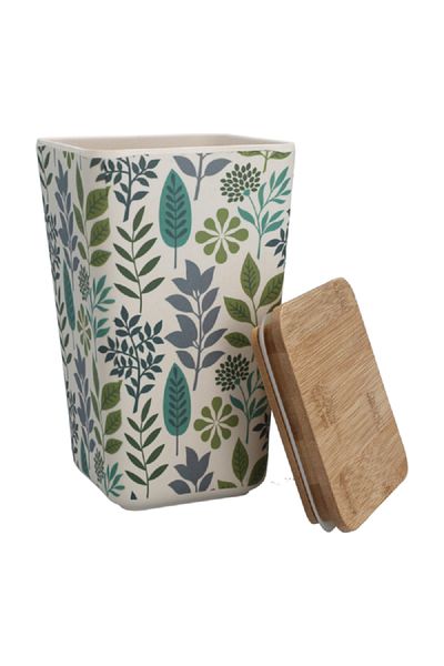 Felli Leaf and Floral Printed Bamboo Fiber Canister with Lid Multicolor 1.2 Liter