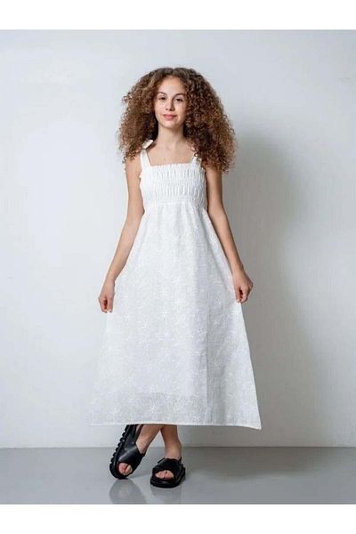 Zekids Girl's Strap Tie Brode Dress
