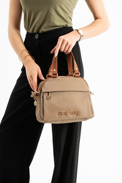 Getcho Dunn Women's Mink Tan Double Zipper Pu Leather Women's Hand and Shoulder Bag Large Volume Daily Use