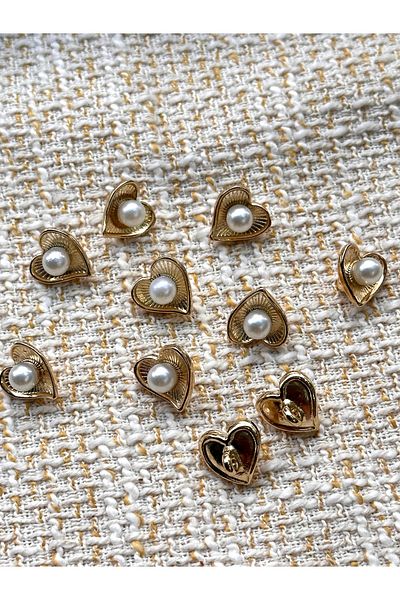 ODDA TASARIM ATÖLYESİ Gold Metal Shirt Button with Pearl in the Middle of the Heart Pattern(1.2cm)