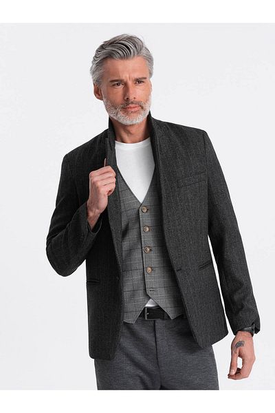 OMBRE Stylischer Herren Jacquard Blazer mit zarten Streifen - Graphit V1 OM-BLZB-0113 XXL