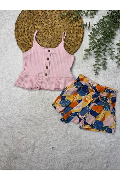 TİJK Girl's Rope Strap Top and Bottom Set