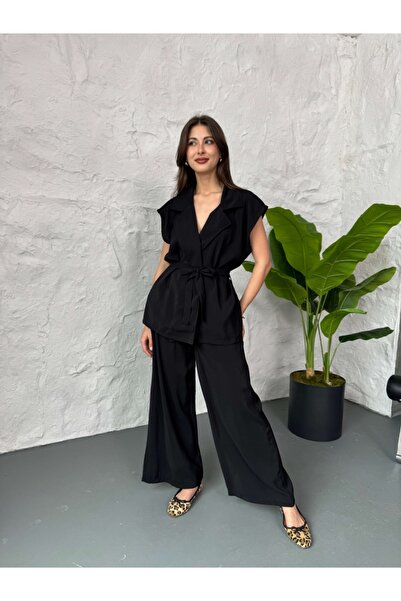 Elif Özbey Butik Black Belted Vest Double Suit