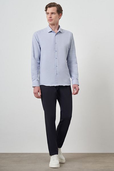 Morven Cămașă albastră pentru bărbați, slim fit, cu guler italian
