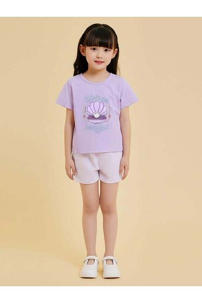 Zekids Girl's Shine Written Cotton Shorts Set