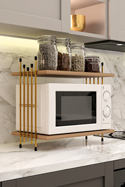 Modalanka Mikrodalga Üstü Raf Tezgah Üstü Mutfak Organizer Gold Tel Ayaklı Ço...