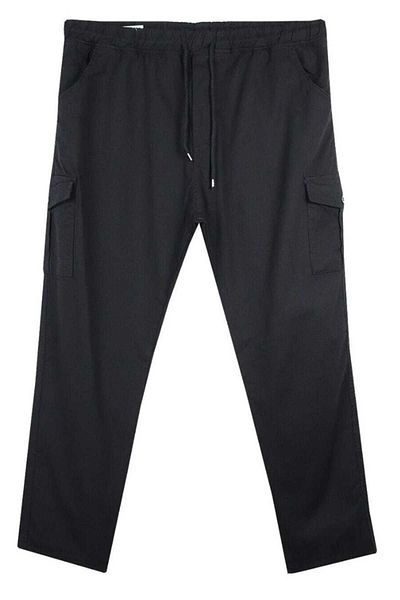 AKTEZ-EL Men's Plus Size Gabardine Trousers Black Cargo Pocket Jogger Elastic Waist