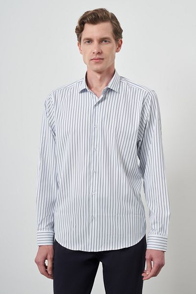Morven Men's A-White Trend Striped Slim Fit Italian Collar Shirt