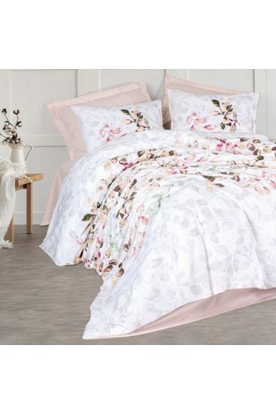 Cotton Box Double bed linen 100% cotton ranforce with leaves, Cotton Box, Brice Beige