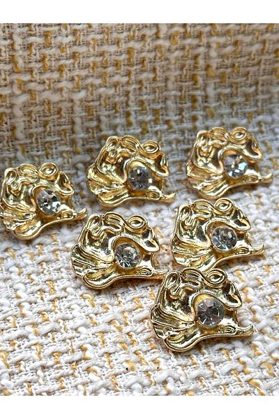 ODDA TASARIM ATÖLYESİ Gold Colored 6 Button with Crystal Stone in the Middle and Pattern on Top (2.3cm)