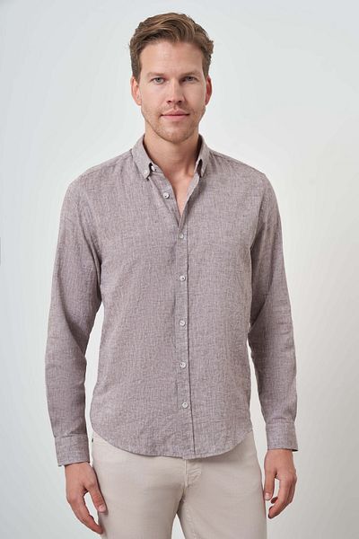 Morven Men's Mink Linen Trend Dynamic Fit Button Collar Shirt