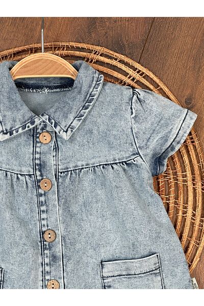 Baby Waka Denim Dress Girl's Dress with Collar and Button Details