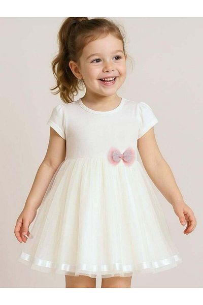 Zekids Girl's Bow Detailed Tulle Dress
