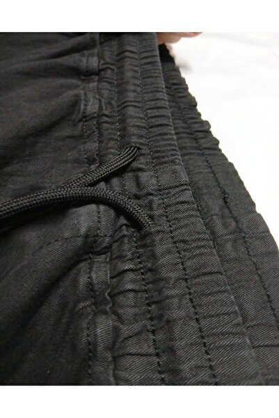 AKTEZ-EL Men's Plus Size Gabardine Trousers Black Cargo Pocket Jogger Elastic Waist