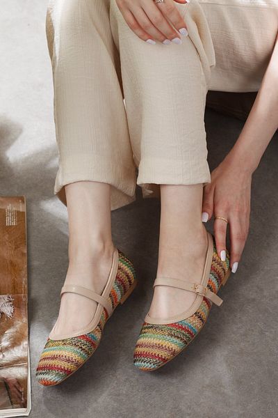 Adım Adım Women's Straw Detailed Colorful Ballerinas