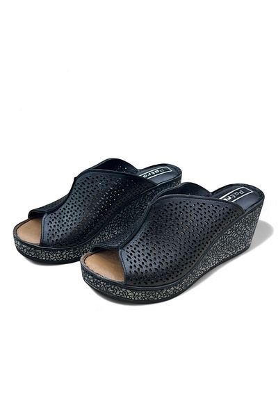 PATRON SHOES Genuine Leather Wedge Heel Women's Slippers