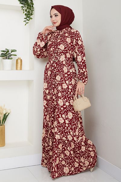 InStyle Shadow Flower Pattern Red Viscose Dress