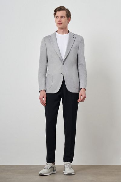 Morven Men's Gray Knitted Slim Fit Mono Collar Jacket