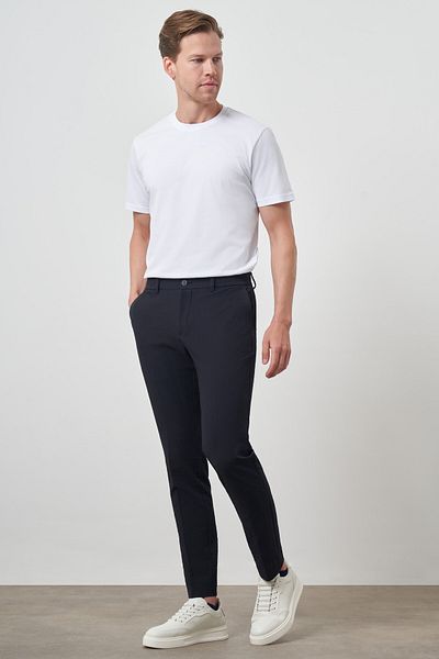 Morven Men's Navy Blue Polyester Elastic Trend Slim Fit Trousers