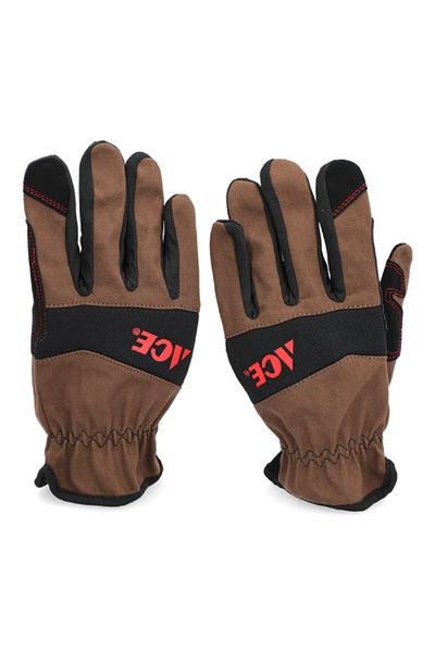 ACE Canvas Padded Firm Grip Synthetic Leather Gardening Gloves Brown and Black Large