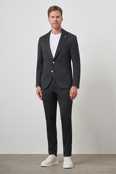 Morven Men's Black Trend Slim Fit Side Elastic Mono Collar Suit