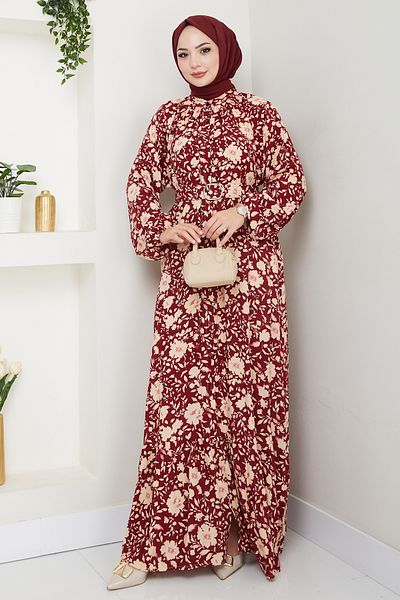 InStyle Shadow Flower Pattern Red Viscose Dress