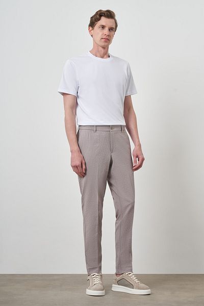 Morven Men's Beige Polyester Elastic Trend Slim Fit Trousers
