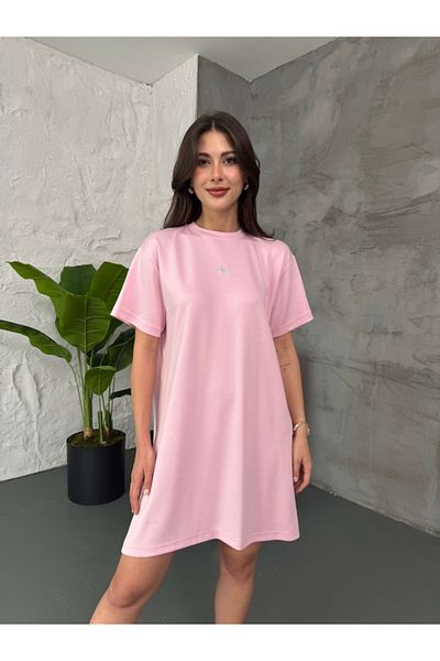 Elif Özbey Butik Ροζ κοντομάνικο φόρεμα με λεπτομέρεια
