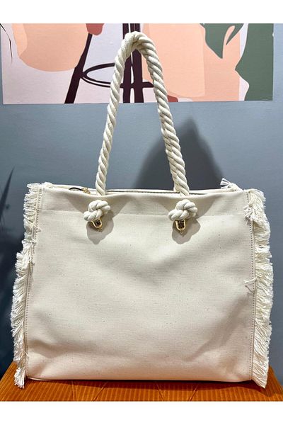 ARZU ÖZEL MODA ATÖLYESİ Beige Fabric Bag with Rope Strap.