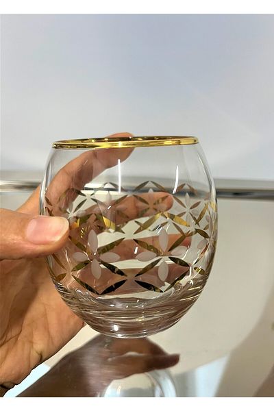 DECOSTYLE Lav Emp364 Gold Patterned Stone 6-Piece Water Cup