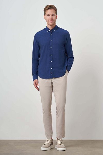 Morven Cămașă pentru bărbați Indigo Linen Trend Dynamic Fit cu guler cu nasturi