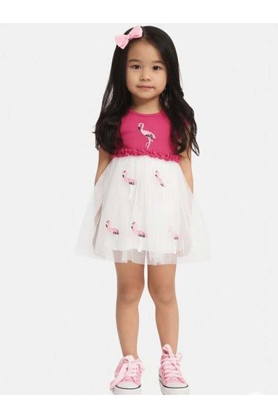 Zekids Girl's Cotton Flamingo Patterned Dress