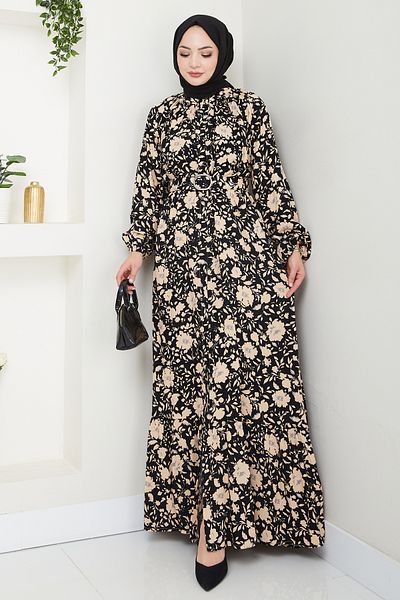 InStyle Φόρεμα μαύρο βισκόζης με σχέδιο λουλουδιών σκιάς