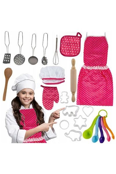 indiggo Set bucătar pentru copii - include șorț, pălărie bucătar, mănușă, suport pentru oală, sucitor, tel, lingură de lemn,