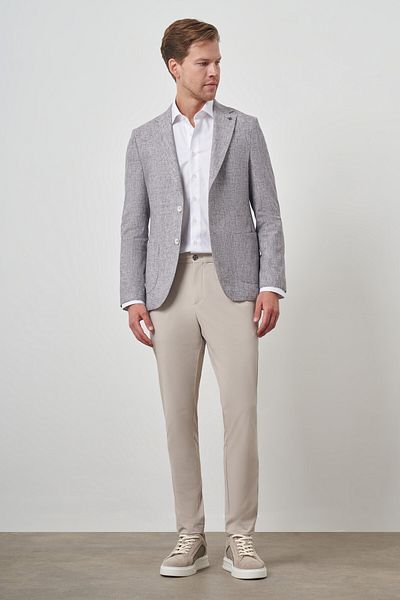 Morven Men's Cherry Linen Woven Slim Fit Mono Collar Jacket