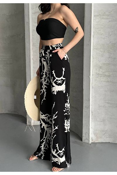 VOLT CLOTHİNG Women's Viscose Fabric Shawl Pattern Palazzo Pants