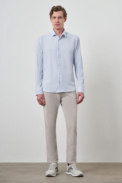 Morven Cămașă pentru bărbați A. BLUE Seersucker Trend Patterned Dynamic Fit cu guler italian