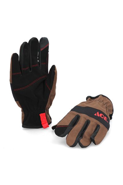 ACE Canvas Padded Firm Grip Synthetic Leather Gardening Gloves Brown and Black X-Large