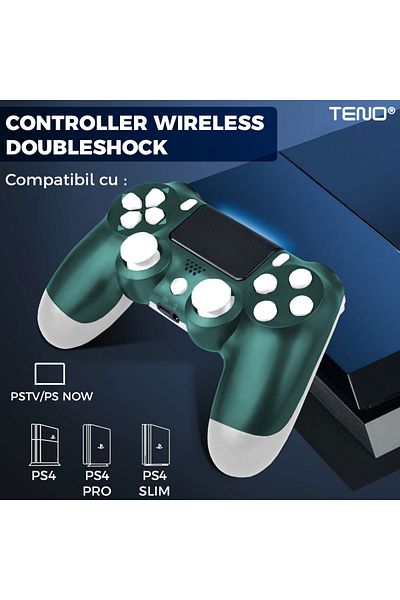 Teno DoubleShock Teno® Wireless Controller, compatible with PS4, analog joysticks, white/green