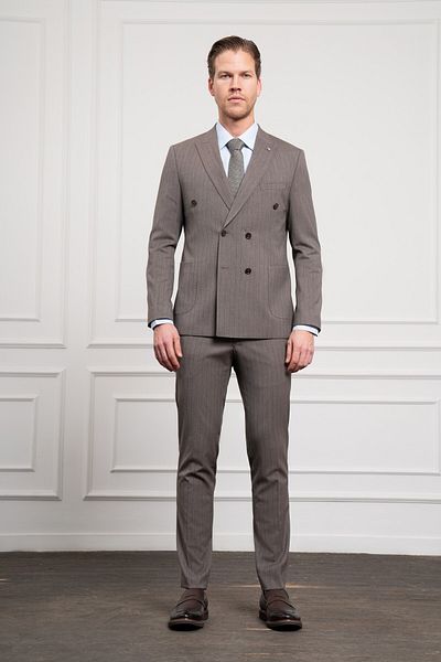 Morven Men's Brown Trend Slim Fit Pointed Collar Double Breasted Suit