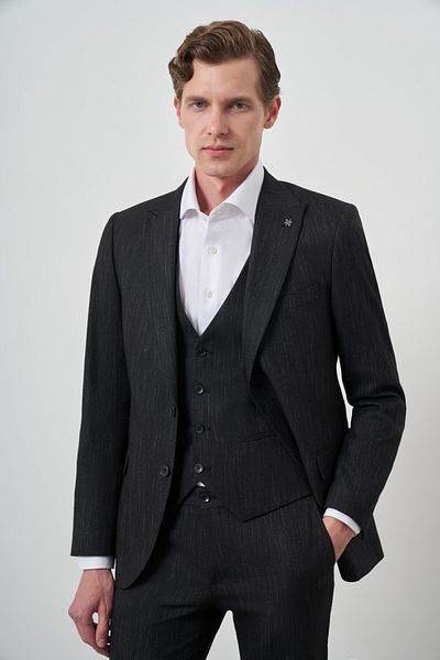 Morven Men's Black Trend Vest Slim Fit Pointed Collar Suit
