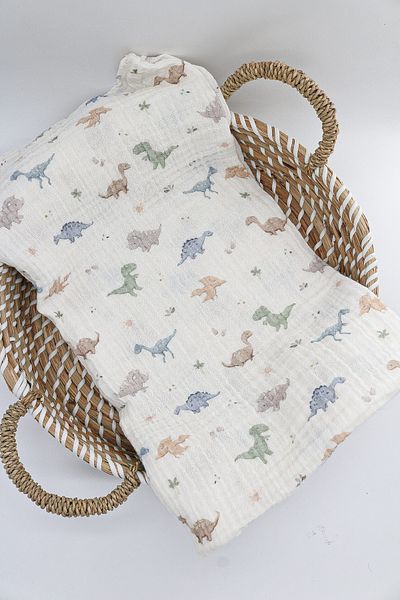 lakurdela 100% Cotton Organic 2 Layer Multi-Purpose Muslin Blanket Dino 100X100