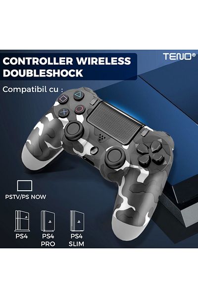 Teno DoubleShock Teno® Wireless Controller, compatible with PS4, analog joysticks, gray camouflage