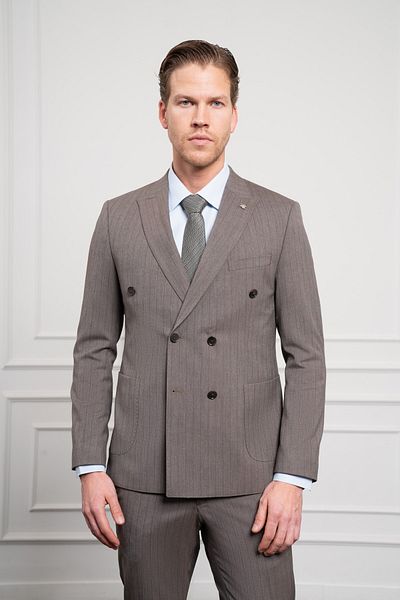 Morven Men's Brown Trend Slim Fit Pointed Collar Double Breasted Suit