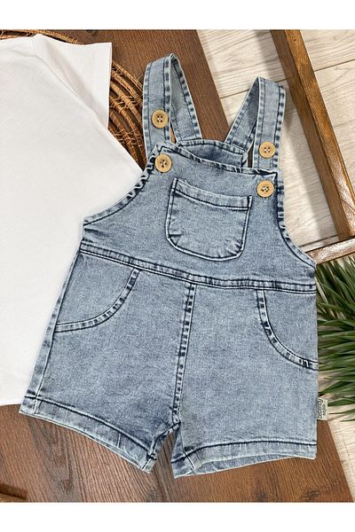 Baby Waka Cep Detail Jeans Salopet Baby Boy Set