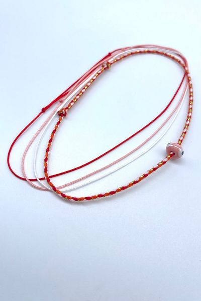 Concept HuBuTU Bohemian Style Ceramic Evil Eye Beaded Orange Powder Red Soft Anklet Set (4 Pieces)